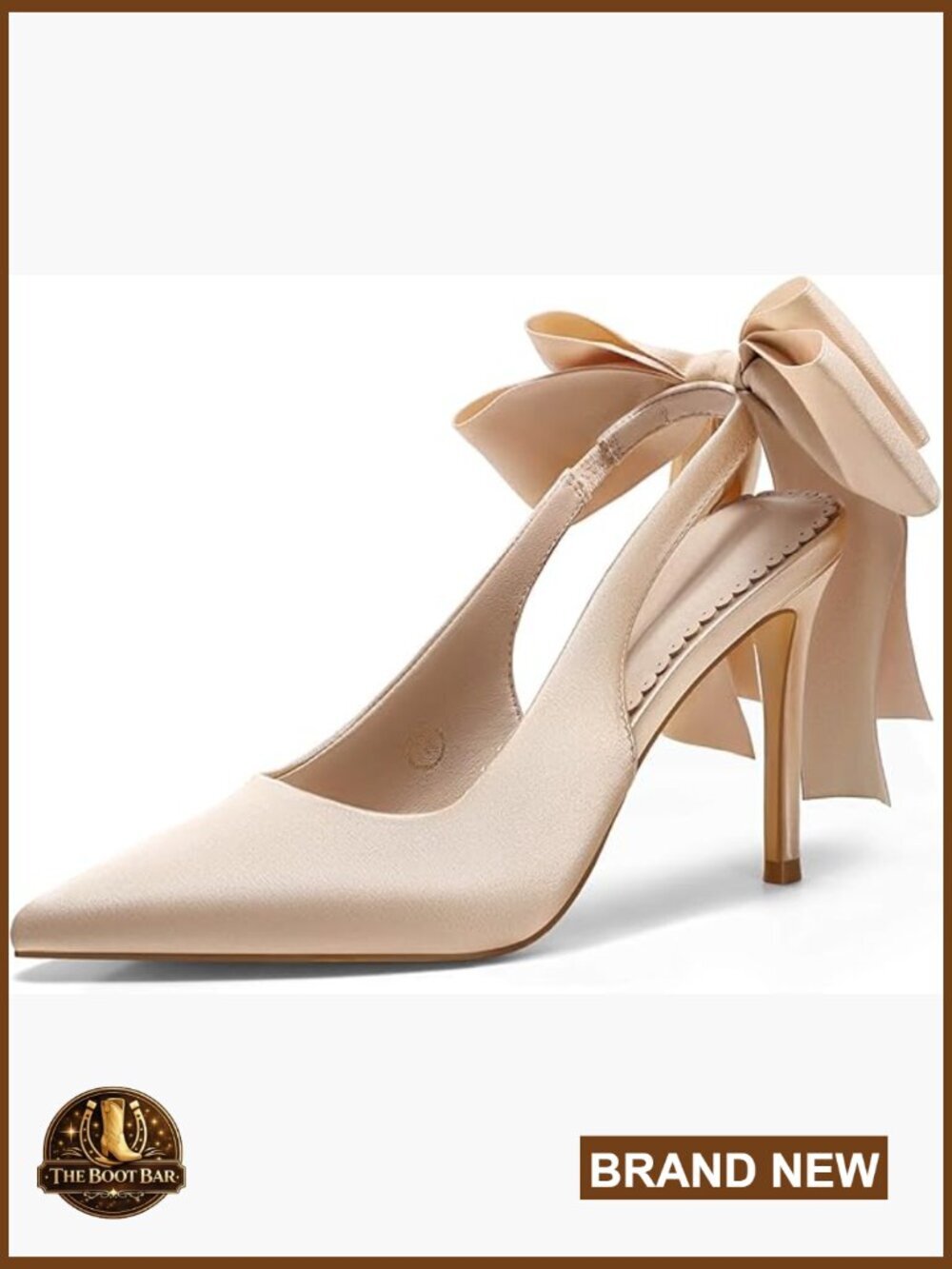 Slingback High Heels with Bow Closed Pointed Toe Wedding Bride Dress Pumps